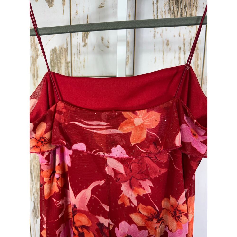 Byer Too!, Floral Sparkly 90's Style Skinny Strap Flowy Dress. Size Medium. - Picture 4 of 7
